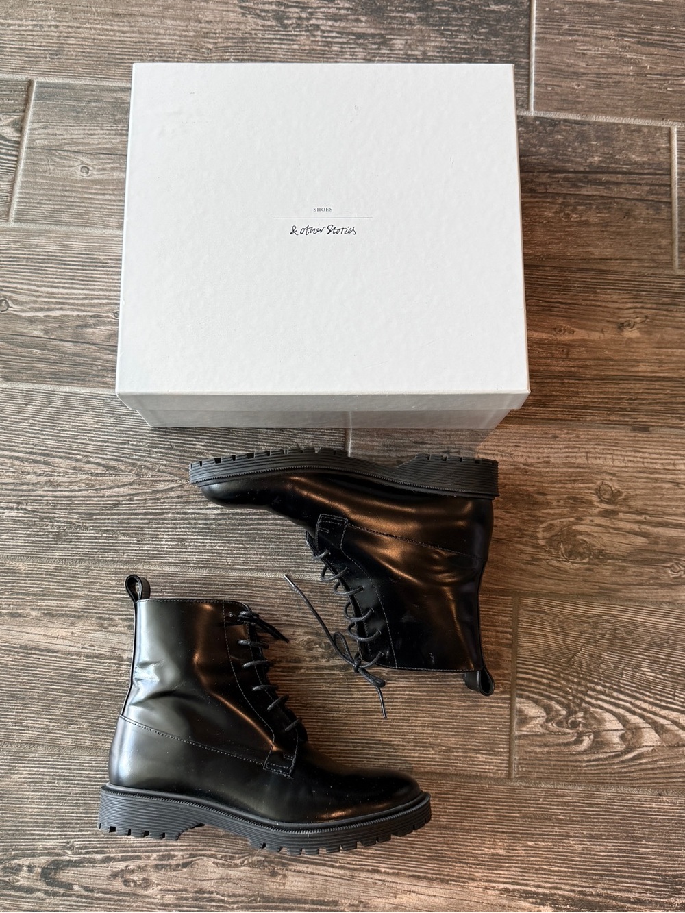 & Other Stories Black Leather Lace-Up Combat Boots